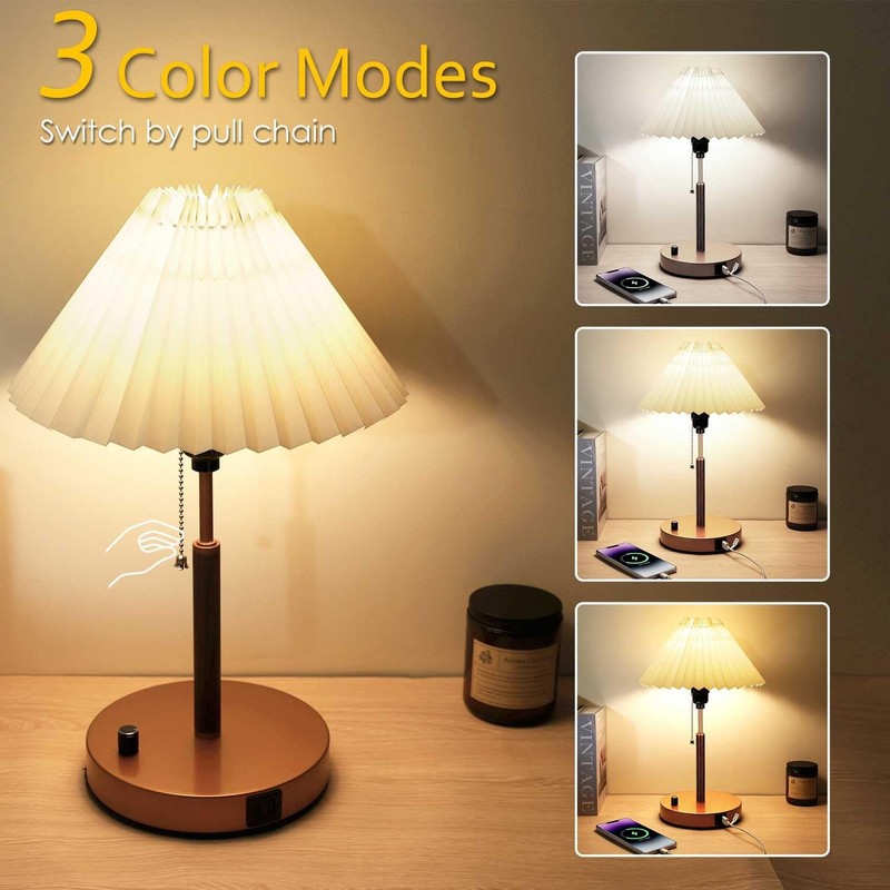 Bedside Table Lamp, Stepless Dimmable Lamp with USB Charging Ports for Bedroo... gallery