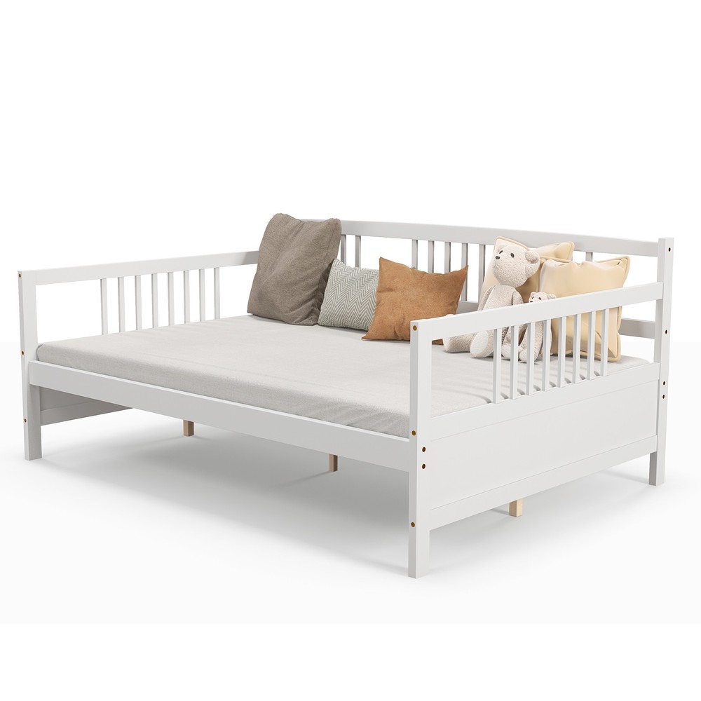 Full Size Daybed Frame Solid Wood Sofa Bed for Living Room Bedroom White