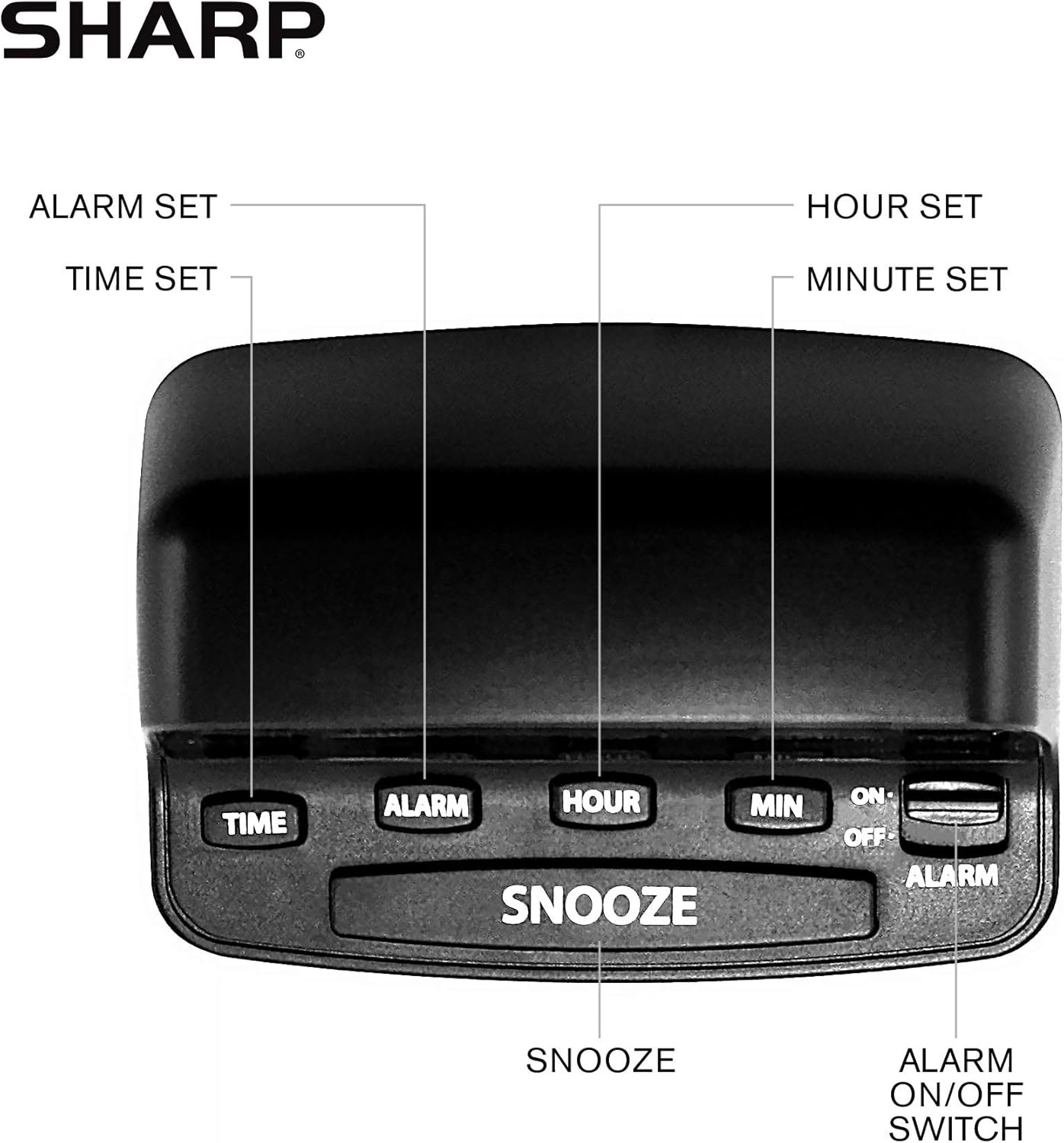 Sharp Digital Alarm Clock Black Red LED Display Easy Use Battery Backup gallery