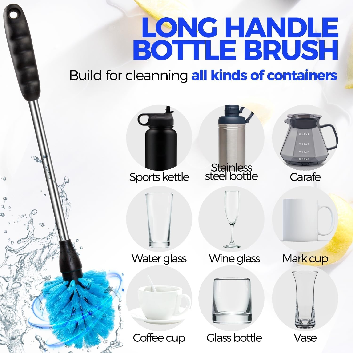 Bottle Brush Cleaner Set 14" Long Handle Stainless Steel Bottle Cleaner 5 Pack gallery