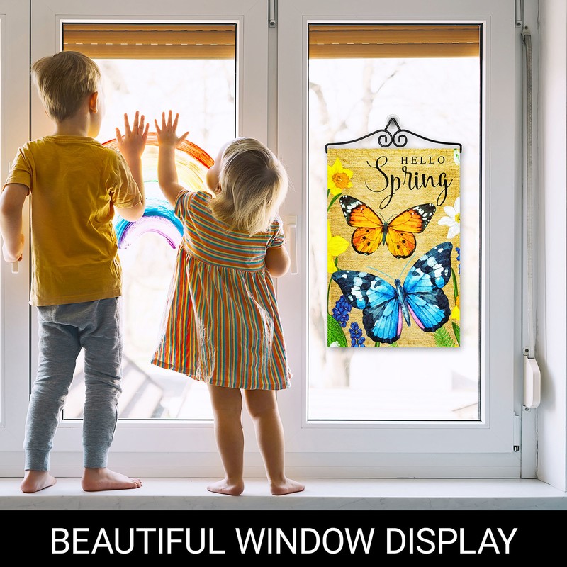 Garden Flag Hello Spring Butterflies Flowers 12x18IN & Hanger 14IN Printed Poly gallery