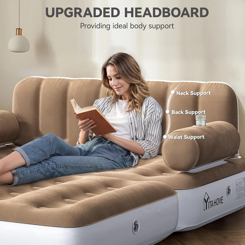 Queen Size Inflatable Sofa Bed with Headboard and Pump, Convertible Blow up Couc gallery