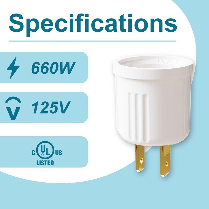2 Pack Outlet to Socket Adapter, Convert Outlet to E26 Light Bulb Socket Plug-in gallery