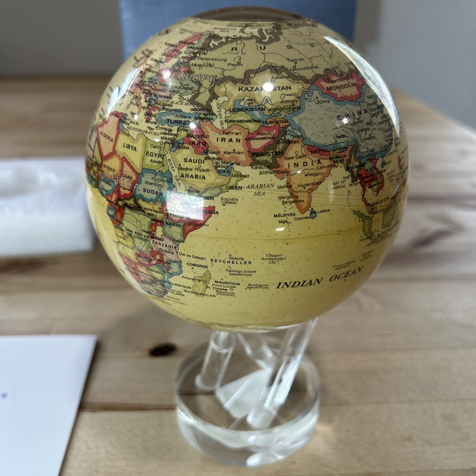 MOVA Rotating Globe W/ 3- Prong Stand New In Box 6 Inch Antique Beige gallery
