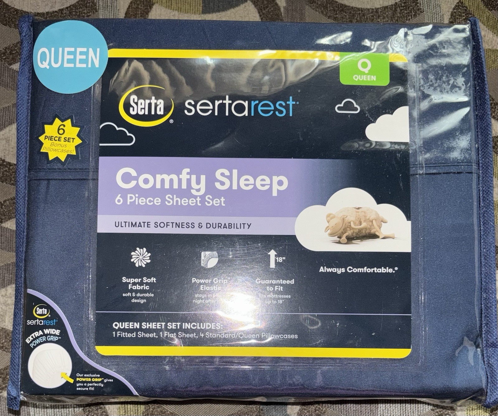 Serta Sertarest Comfy Sleep 6 Piece Sheet Set Queen Extra Wide Power Grip Navy gallery
