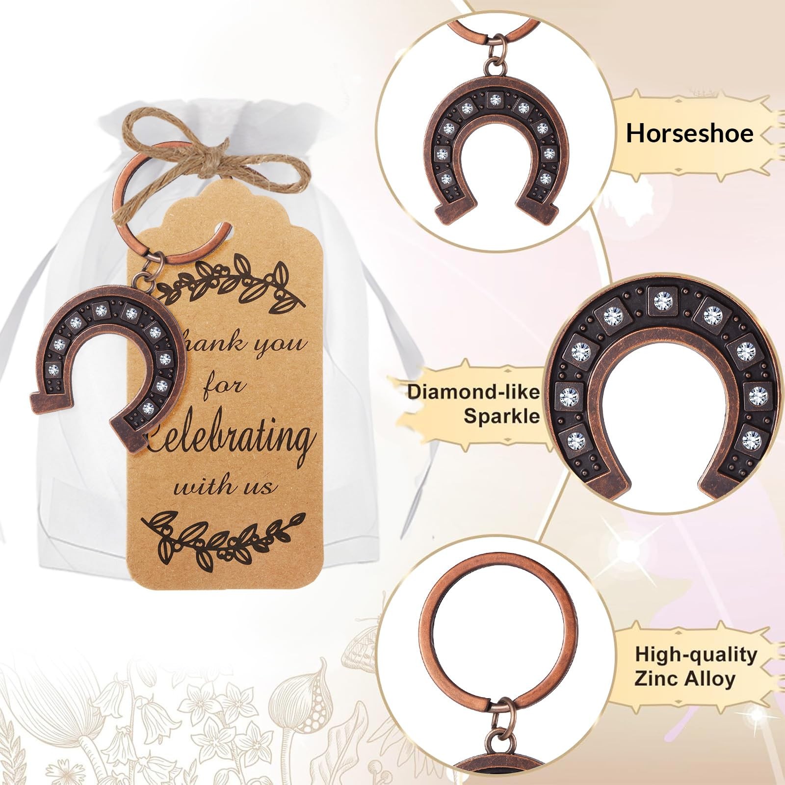 20 Set Lucky Horseshoe Keychain Party Favor Bulk Western Cowboy Keyring Charm... gallery