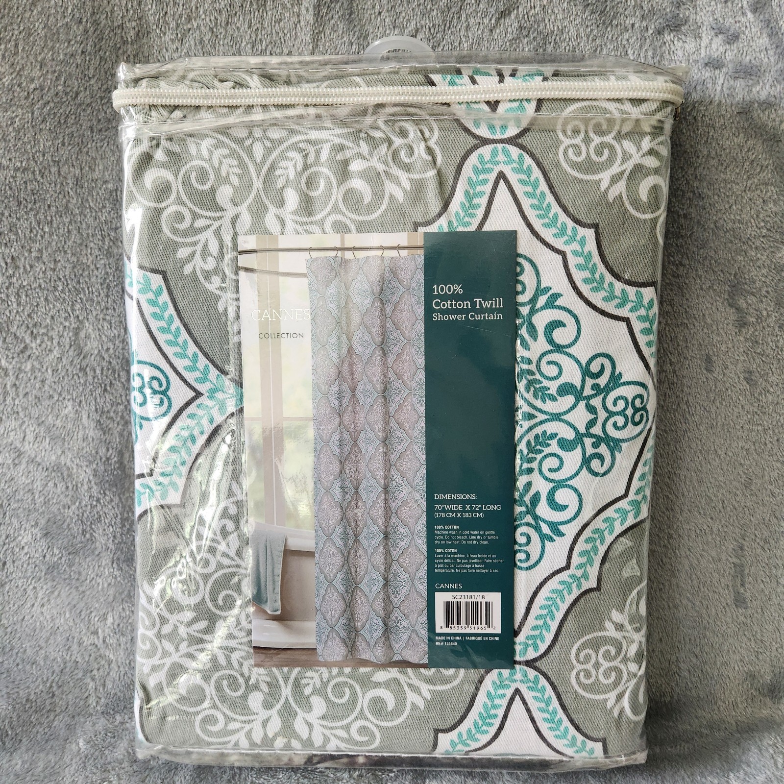 Cannes Collection Cotton Twill Shower Curtain Green/Gray Baroque 70 x 72 NEW gallery