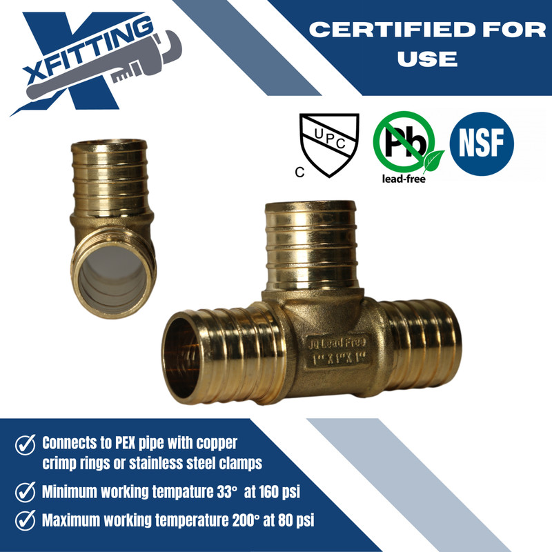 1 Pc. 1" X 1" X 1" Pex Tee, One Inch Pex Tee, Lead Free Brass 23-1-3=1 gallery