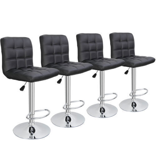 Adjustable Bar Stools Swivel PU Leather Modern Dinning Chairs with Back Set of 4