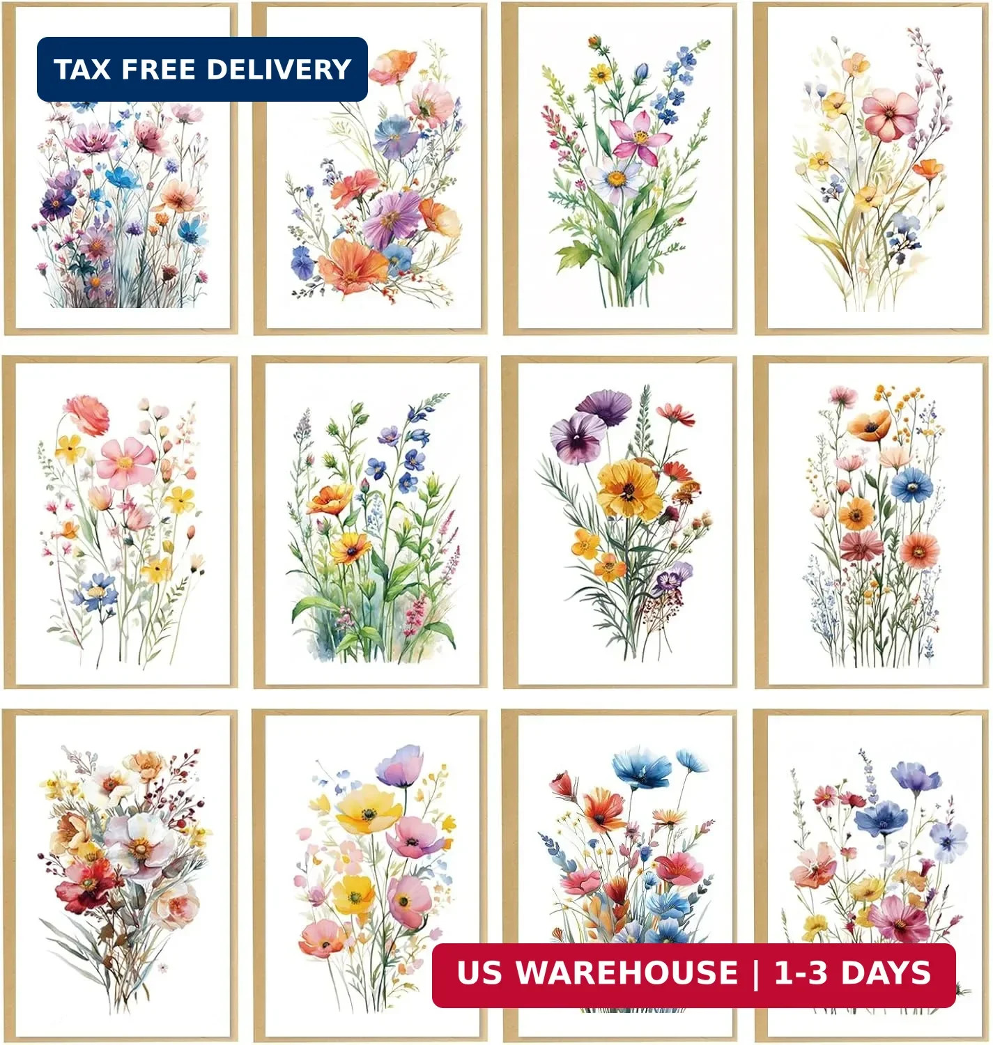 24 Floral Blank Cards and Envelopes, 4x6 Wildflower inches, 160 gallery