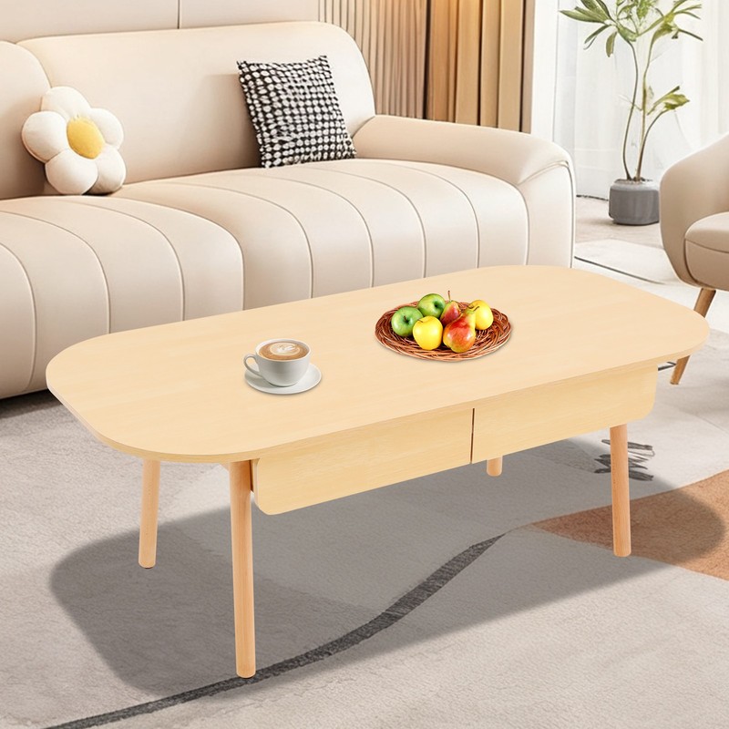 Modern Solid Wood Coffee Table With Storage With Double Drawers For Living Room gallery