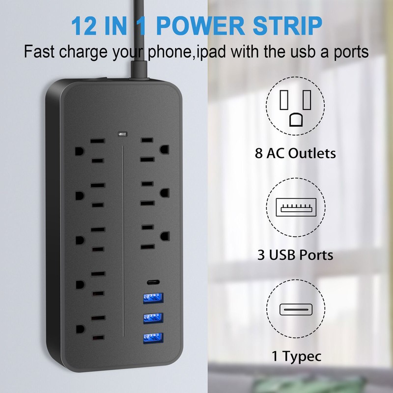 Wall Mountable USB Surge Protector Power Strip with USB Ports 8 Outlet Plugs LOT gallery