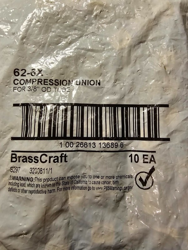 Brasscraft 62-6X Compression Union for 3/8" OD Tube (10pack) gallery