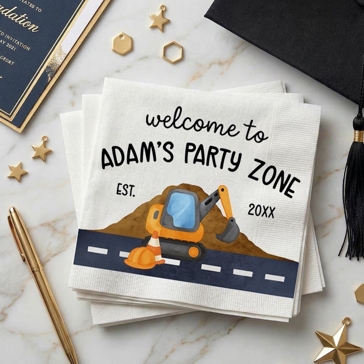 Personalized Construction Birthday Party Napkin Excavator First Birthday LNK0016 gallery