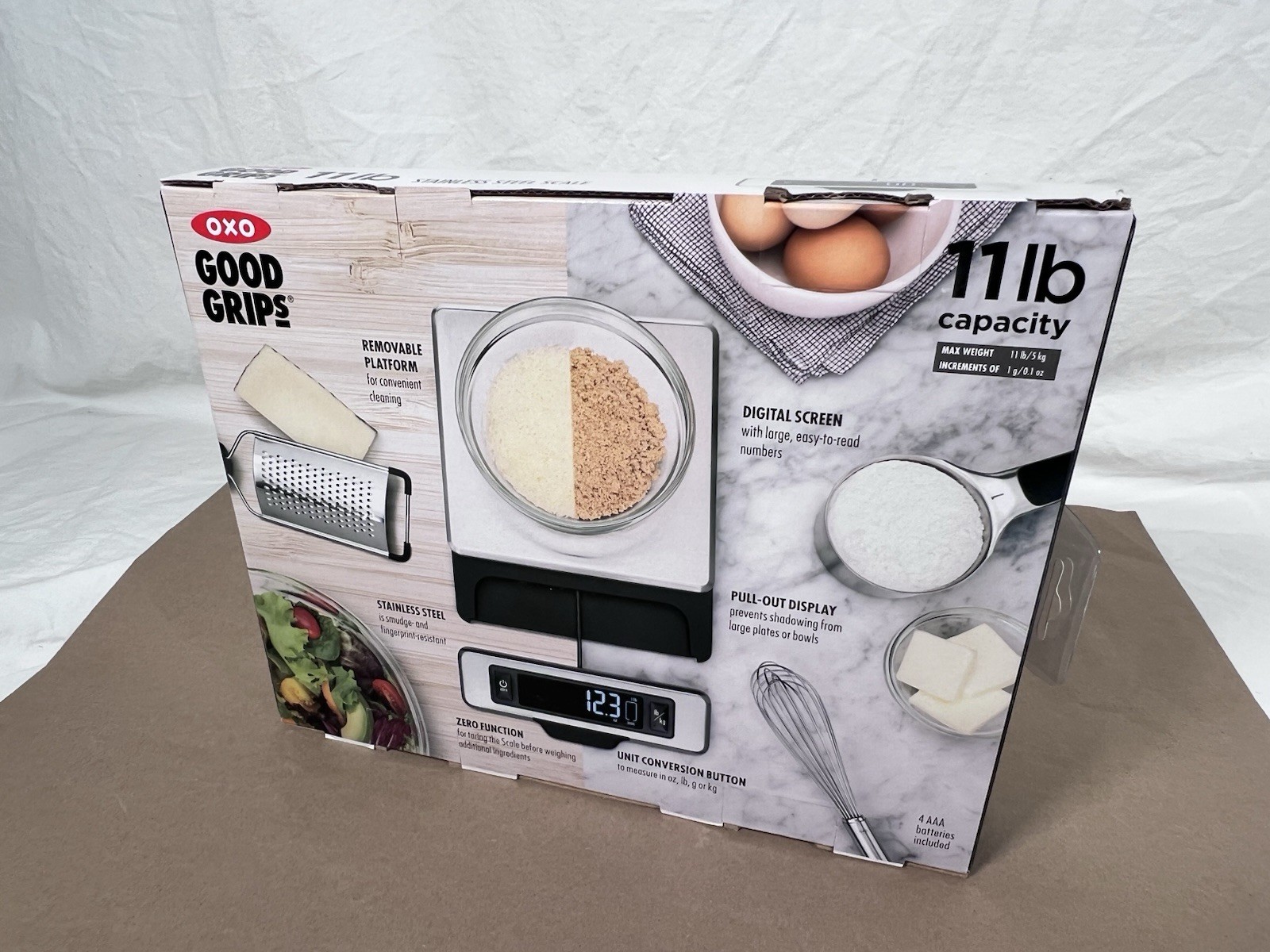 New OXO Good Grips Kitchen Scale Stainless Steel 11 lbs Capacity 1 gram 0.1 oz gallery