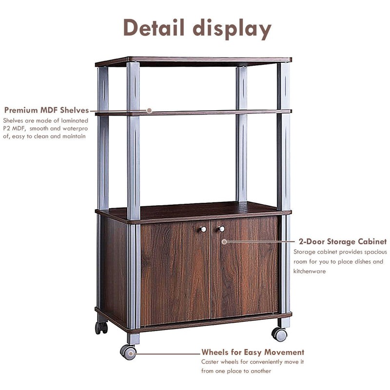 Bakers Rack Microwave Stand Rolling Storage Cart Multi-functional Display Walnut gallery