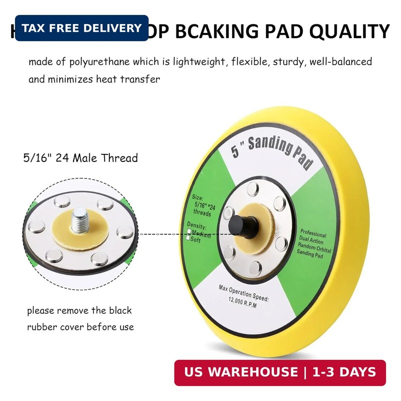 1Pcs 5in Hook and Loop Flexible Backing Pad, 5" Sanding Back Pad 5/16" 24 Thread gallery