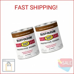Rust-Oleum 7775502-2PK Stops Rust Brush On Paint, Quart, Gloss Leather Brown, (P
