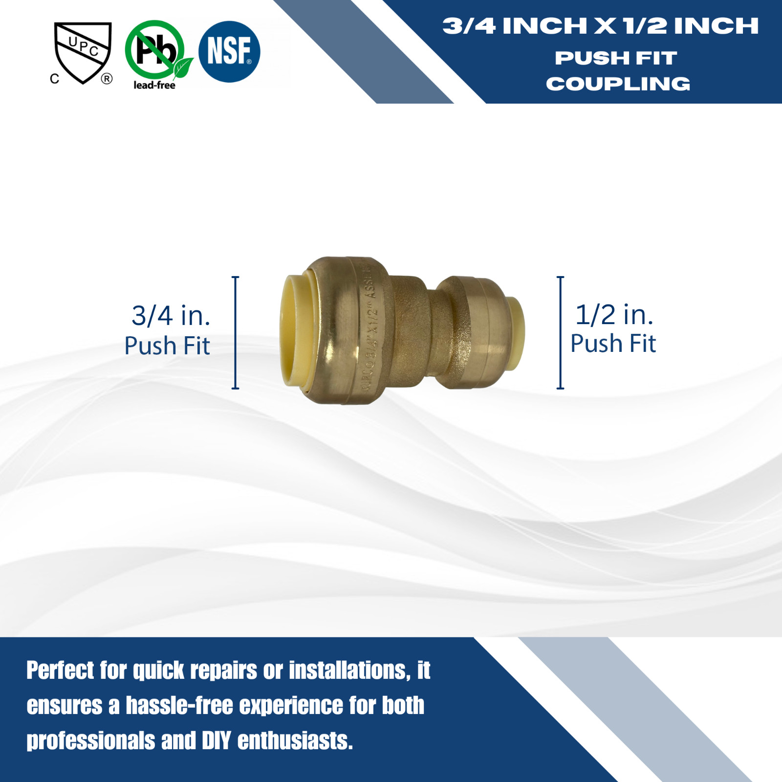5 PIECES 3/4" X 1/2" PUSH FIT REDUCER COUPLING gallery