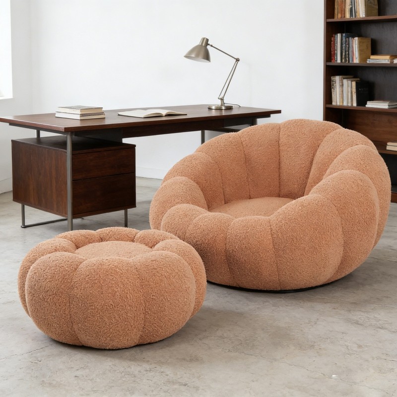 Single Sofa Chair Pumpkin Shape with Footstool Lounge Floor Sofa Living Room gallery