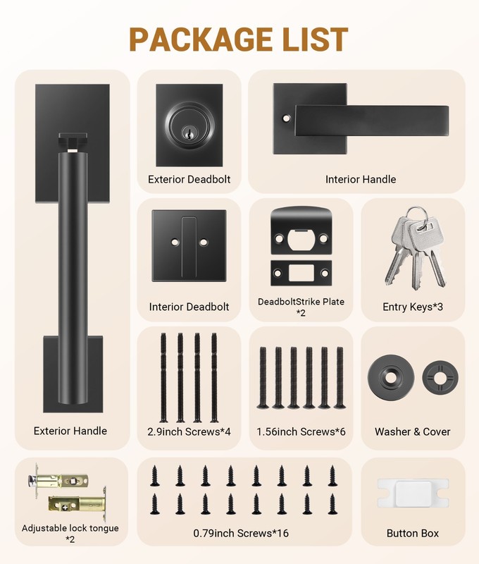 Front Door Lock Set with Adjustable Deadbolt & Reversible Handle, Black gallery