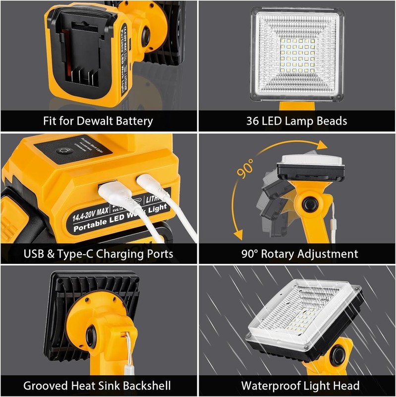 25W 1500LM LED Flashlight Work Light Spotlight for Dewalt 20V Max Li-ion Battery gallery