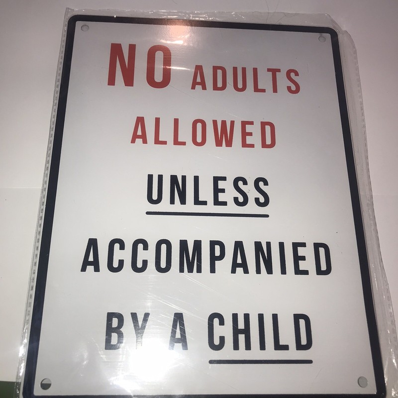 No Adults Allowed Unless Accompanied By Child + All Play All Day Metal Sign gallery
