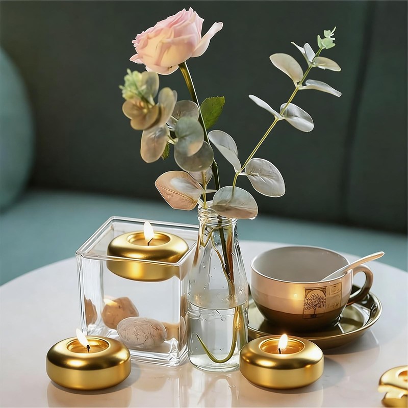 12 Pack Gold 3 Inch Floating Candles Paraffin Wax Elegant Clean Burning Flame gallery