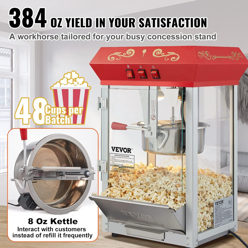 Commercial Popcorn Machine, 8 Oz Kettle, 850 W Countertop Popcorn Maker for 48 C gallery