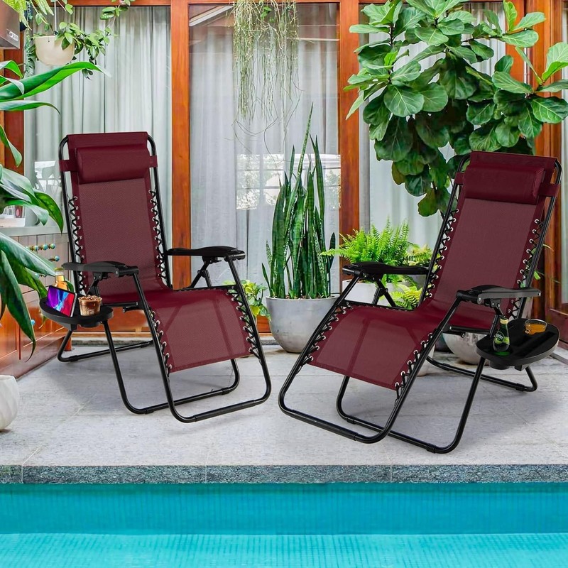 Zero Gravity Lounge Chairs, 160°Adjustable Folding Recliner w/Pillow and Cup ... gallery
