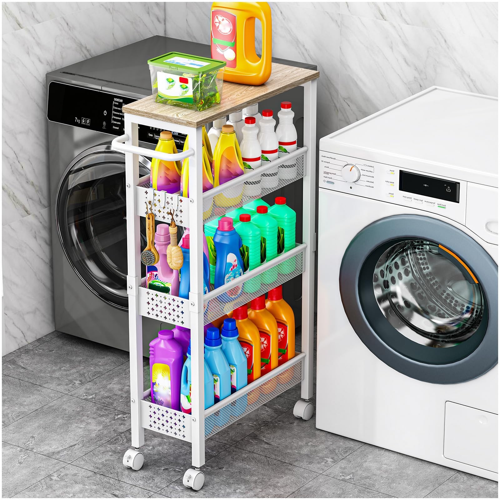 Utility Slim Storage Cart, 4 Tier Small Rolling Kitchen Laundry Room Cart wit... gallery
