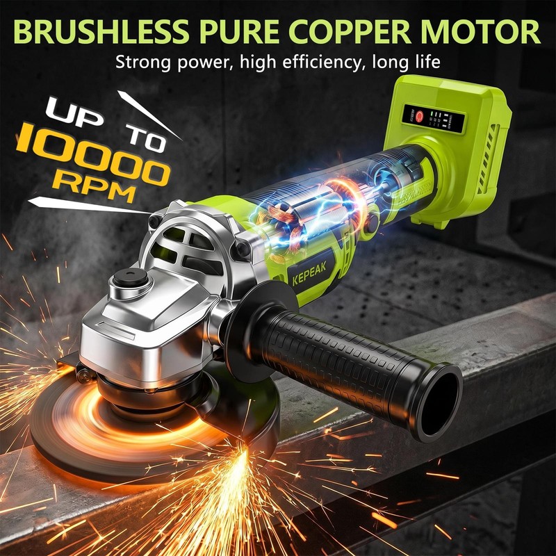 21V Cordless Angle Grinder Kit Handheld Cut Off Tool Brushless Motor w/ Battery gallery