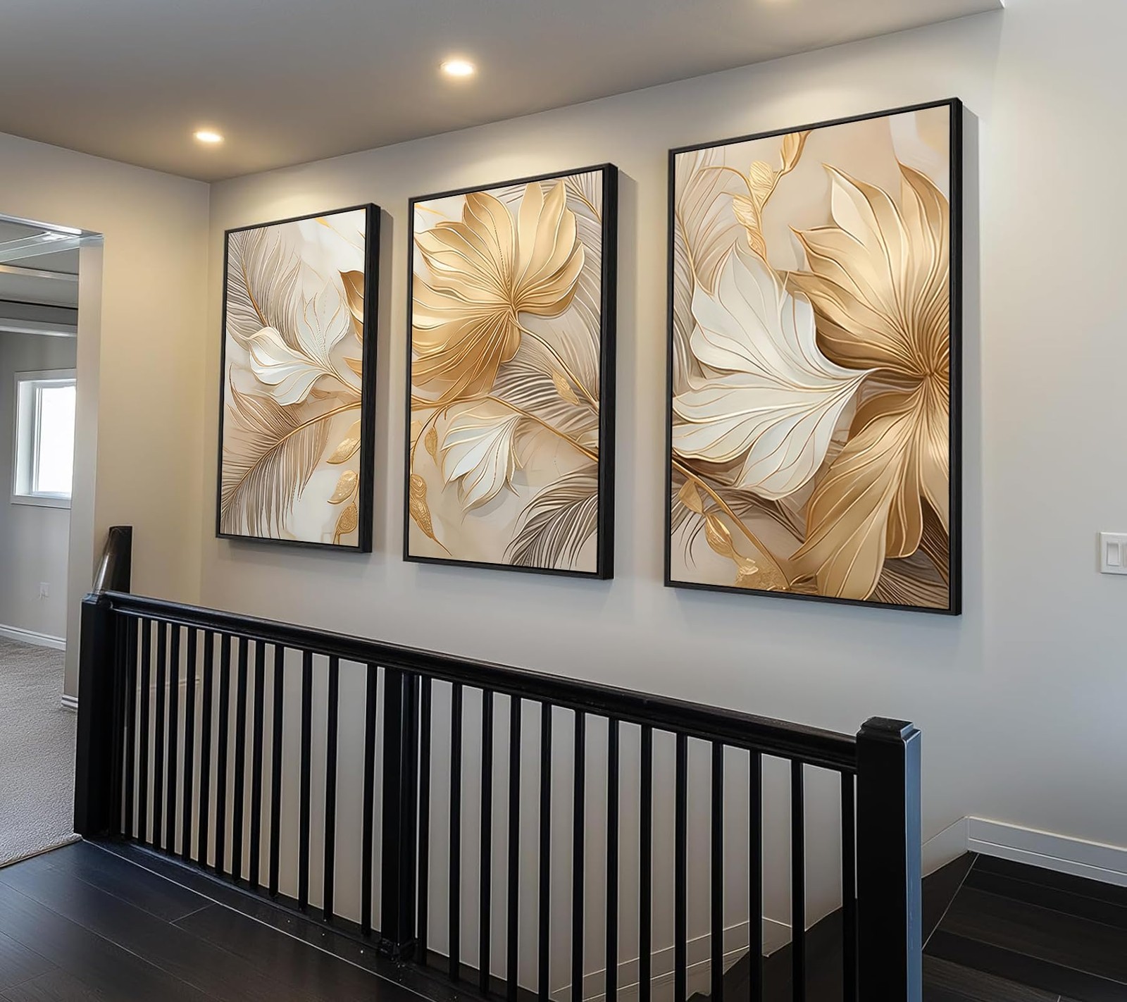 Modern Abstract Gold Botanical Canvas Wall Art Fashion Plants Wall Decor Pict... gallery