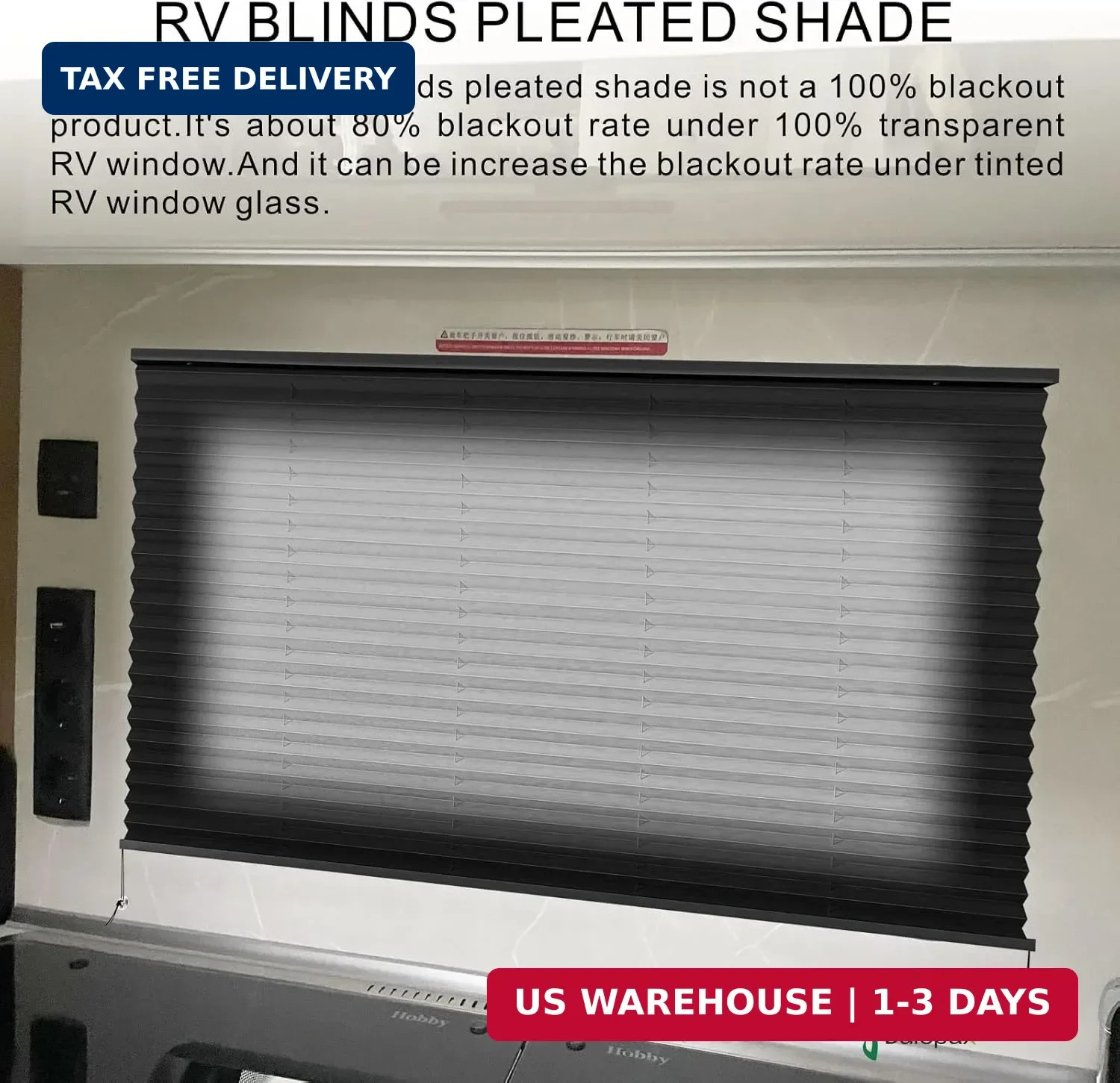Share 32" x 24" Black RV Pleated Shades - Window Blinds for Campers & Trailers gallery