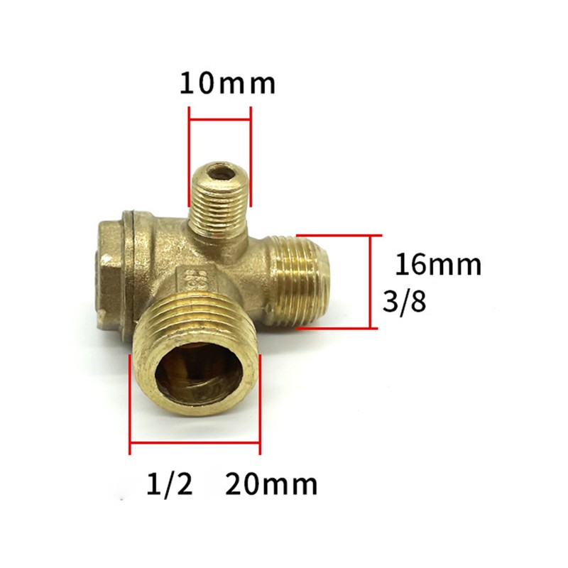 Central Pneumatic Air Compressor Check Valve 3-Port Brass 20mm/16mm/10mm-PartsJx gallery