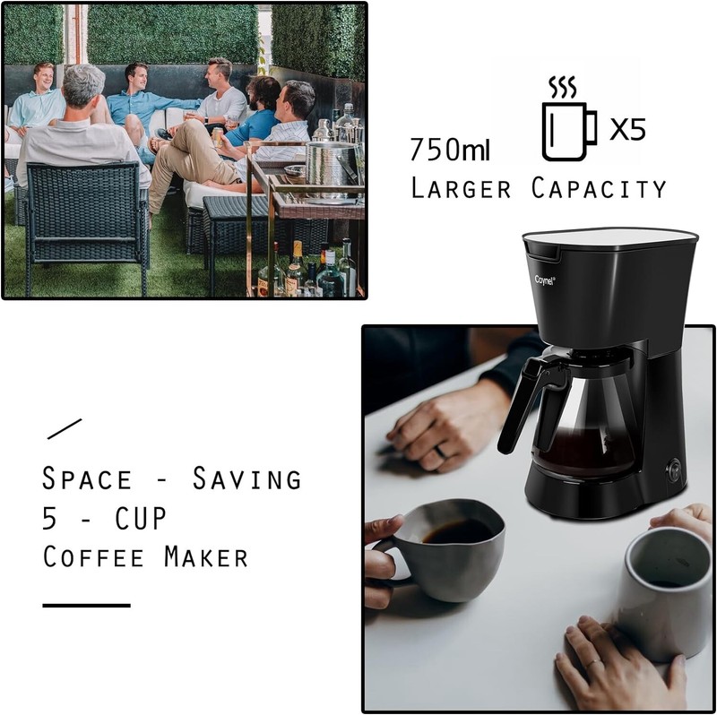 Drip Coffee Machine With 750ML Removable Water Reservoir Permanent Filter Black gallery