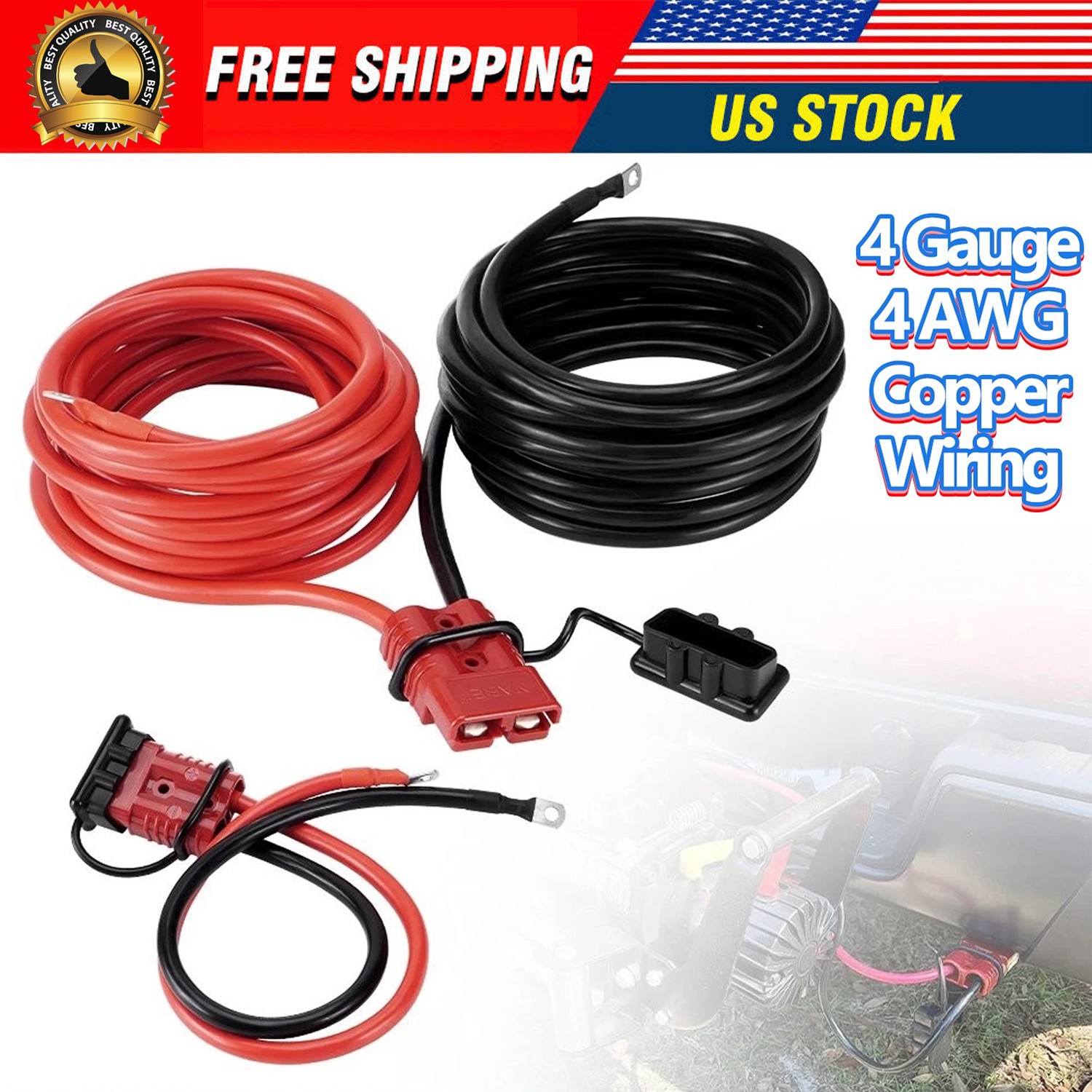 24Feet Quick Disconnect Winch Power Cable 4 Gauge 4 AWG Wiring For Winch Trailer gallery