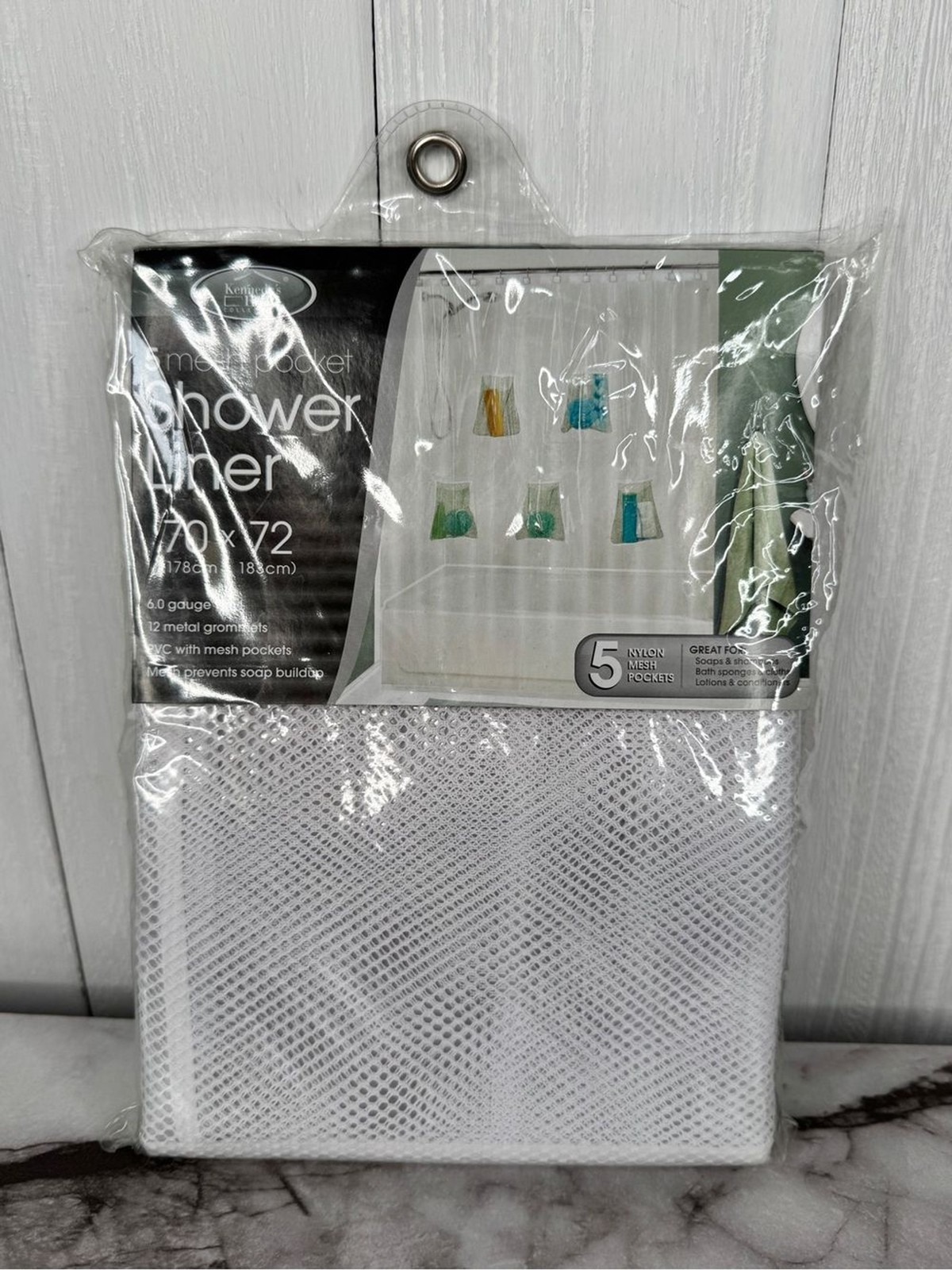 Kennedy 70”x72” PVC Shower Liner with 5 Mesh Built-In Pockets OPEN gallery