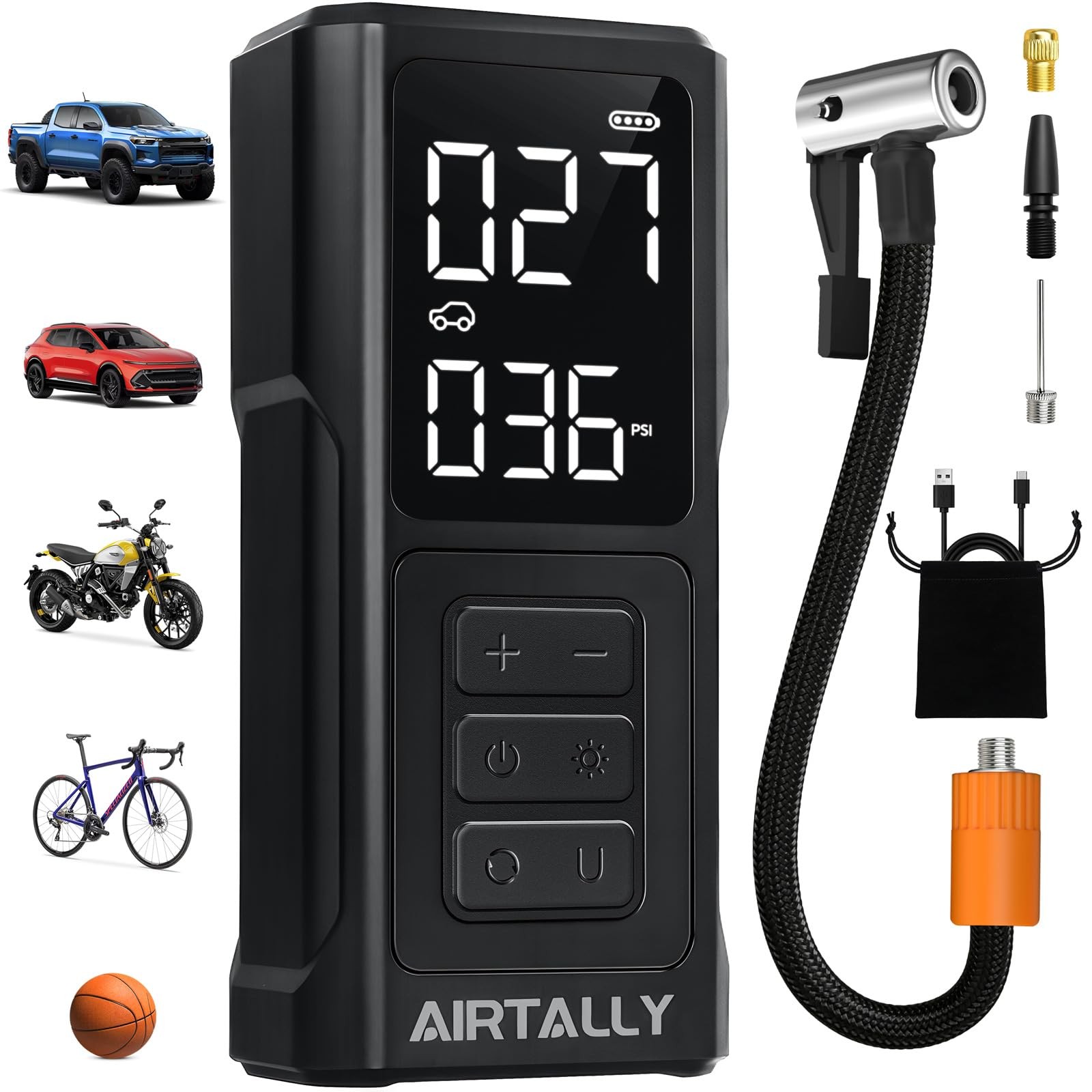 Tire Inflator Portable Air Compressor - 5200mAh 150PSI Quickly Inflate Black gallery