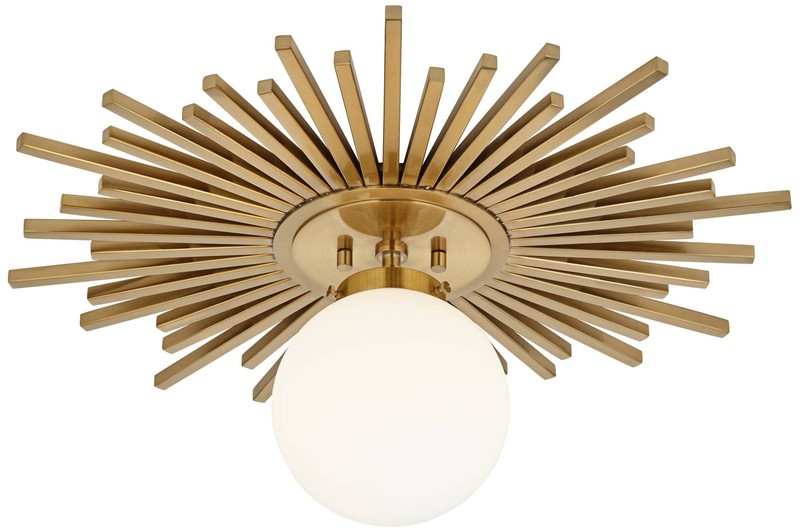 Hazel Modern Ceiling Light Semi Flush Mount Fixture 24" Warm Brass White Shade gallery