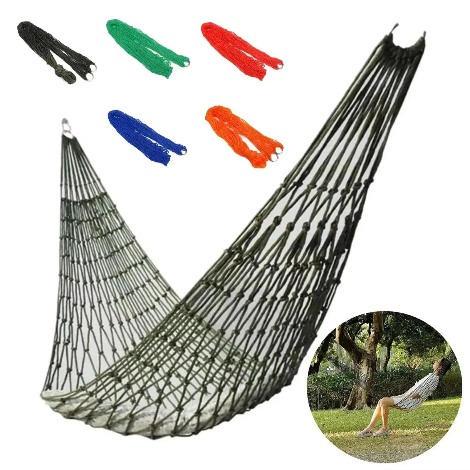 Nylon Rope Hammock Outdoor Sleeping Net Bed Portable Camping Garden Beach Yard gallery