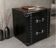 Black Aviator Side Table with 2 Drawers Aluminum Stool for home office Decor