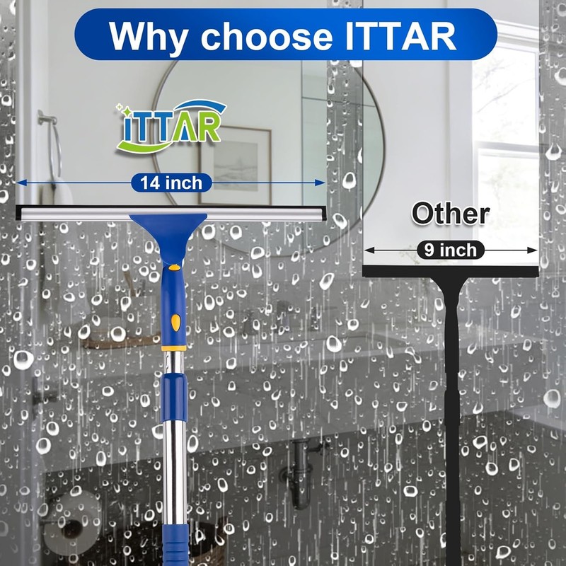 14 inch Multi-Purpose Shower Squeegee for Glass Doors, Swivel Window Squeegee gallery