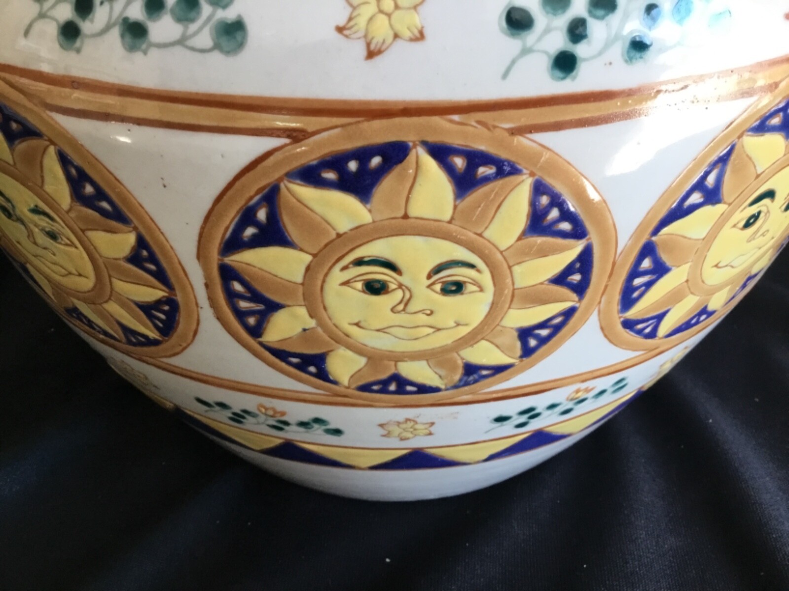 Medium Smiling Sun Face Planter Decorative Flower Pot Blue Yellow White #1 gallery