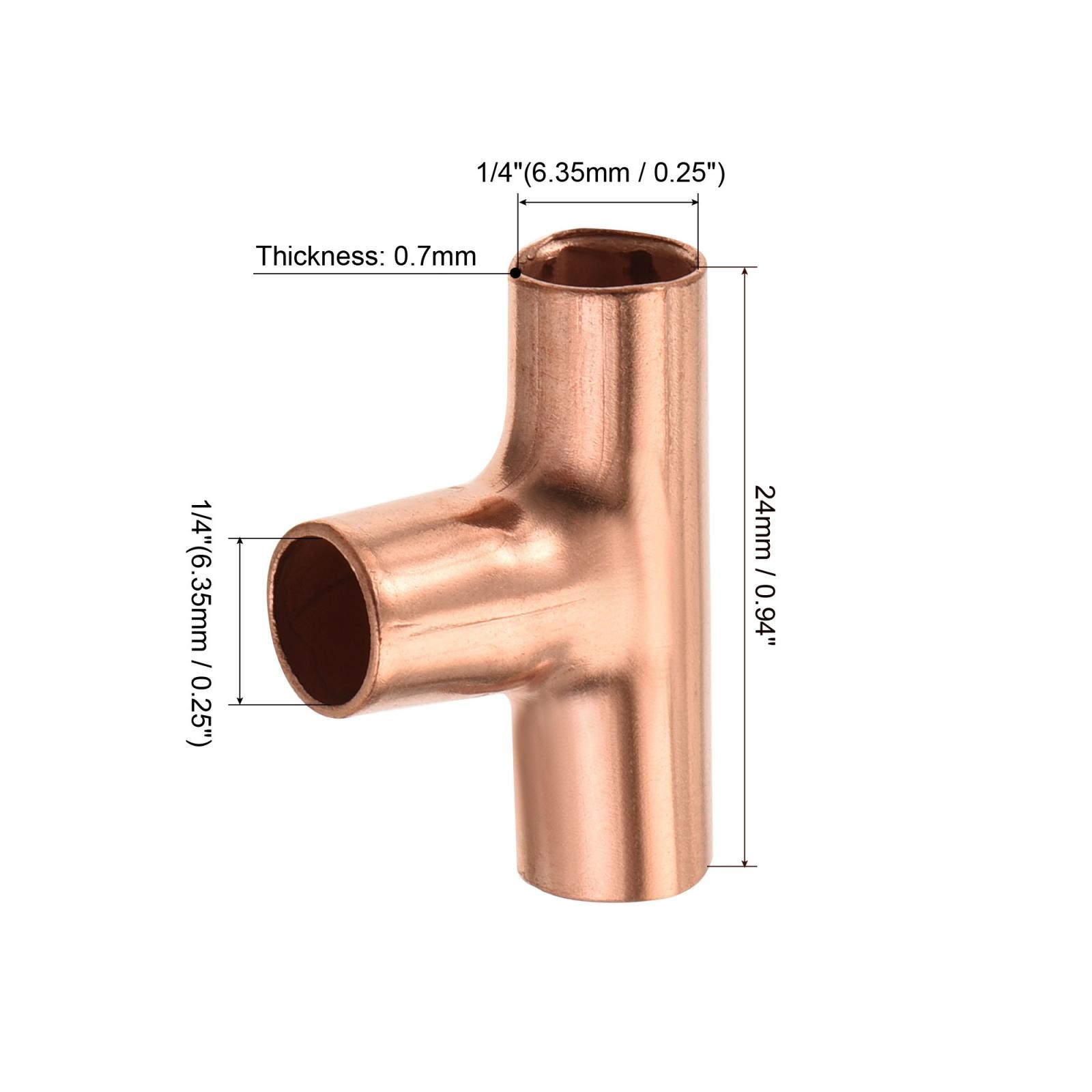 2 pack Tee Copper Fitting 3 Way Welding Joint 1/4 Inch ID gallery
