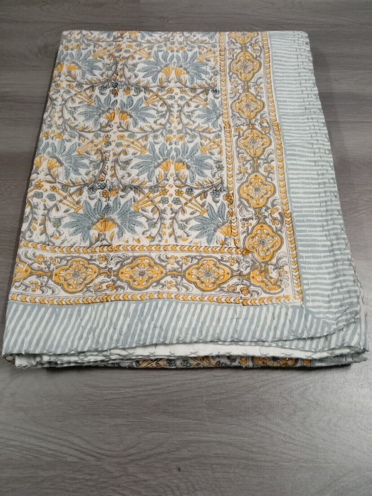 Indian Hand Block Print King Size Cotton Kantha Quilt Blanket Bedspread Throw gallery
