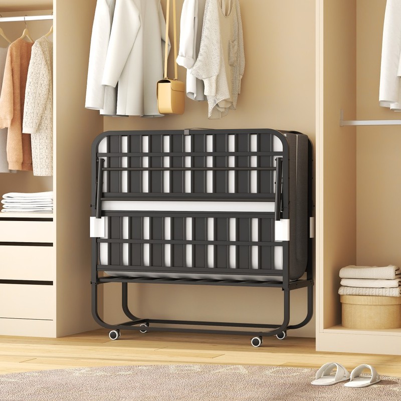 75"x46" Wide Folding Bed with Adjustable Headboard, Extra Long Rollaway Bed gallery