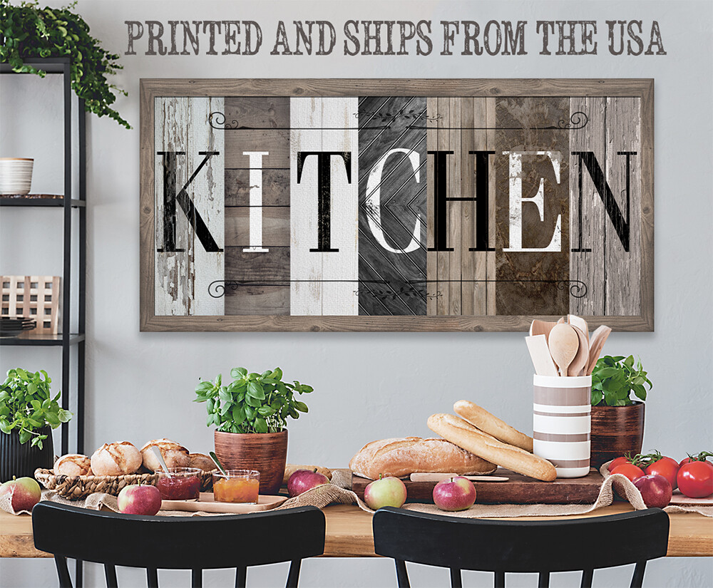 Kitchen in Multi Pattern - Large Canvas Wall Art (Not Wooden) - Stretched Decor