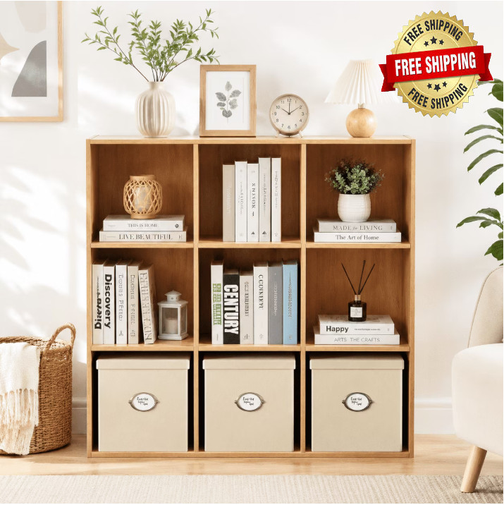 9 Cube Modern Storage Organizer Bookshelf Office Living Room Shelf Large Birch gallery