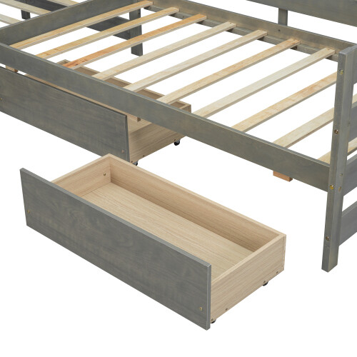 L-shaped Platform Bed Frames with Storage Drawers Solid Wood Twin Bed Corner Bed gallery
